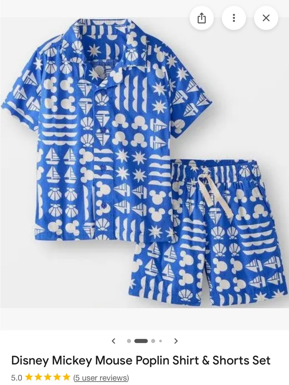 Disney Mickey Mouse Poplin Shirt & Shorts Set Size 12 / 150CM Hanna Andersson